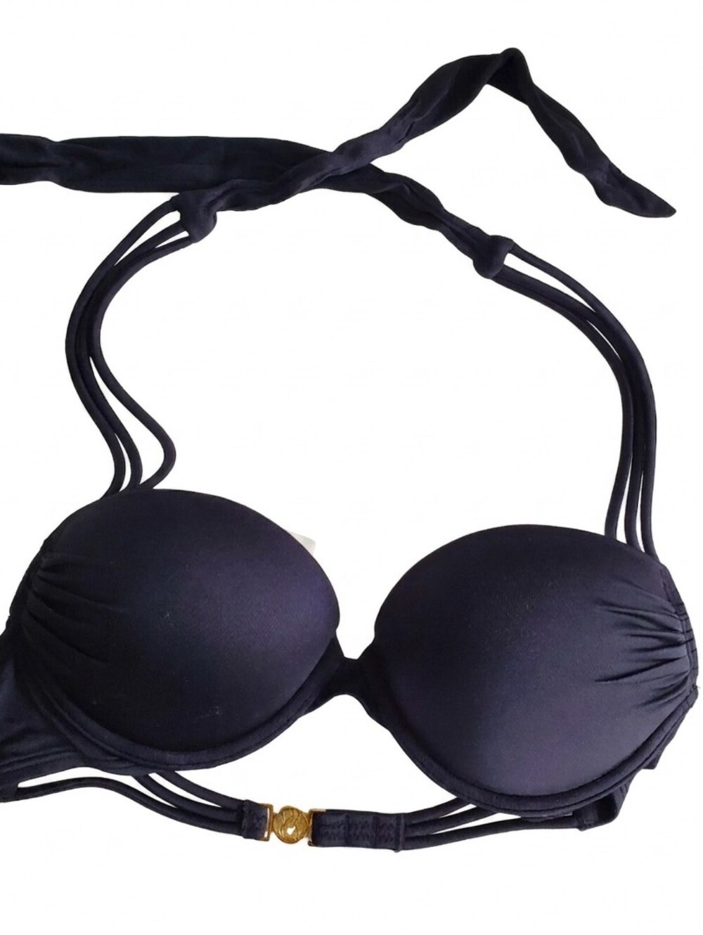 Victoria's Secret Bombshell +2 Cup Halter Bikini Top 34B Black Gold